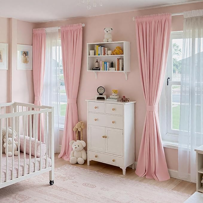 NICETOWN Baby Pink Velvet Curtains 84 inch Long 2 Panels