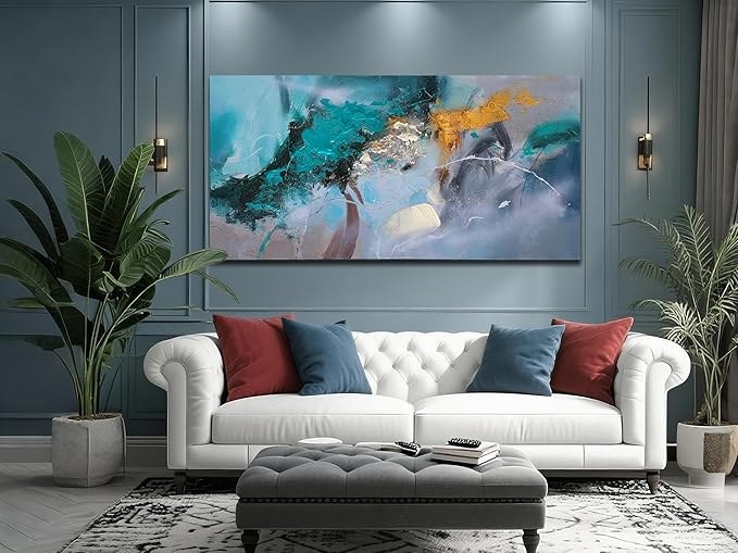 Anolyfi Teal Abstract Canvas Wall Art