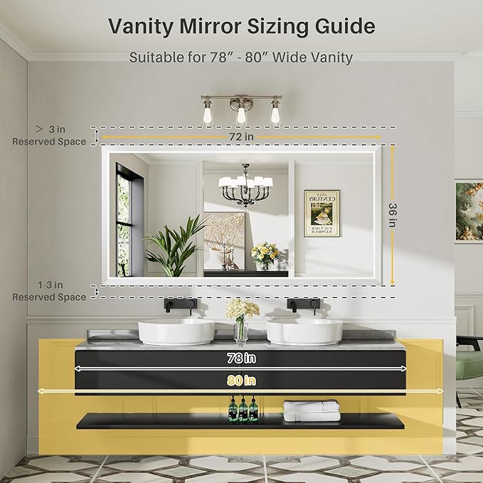 72x36 Inch White Bathroom Mirror