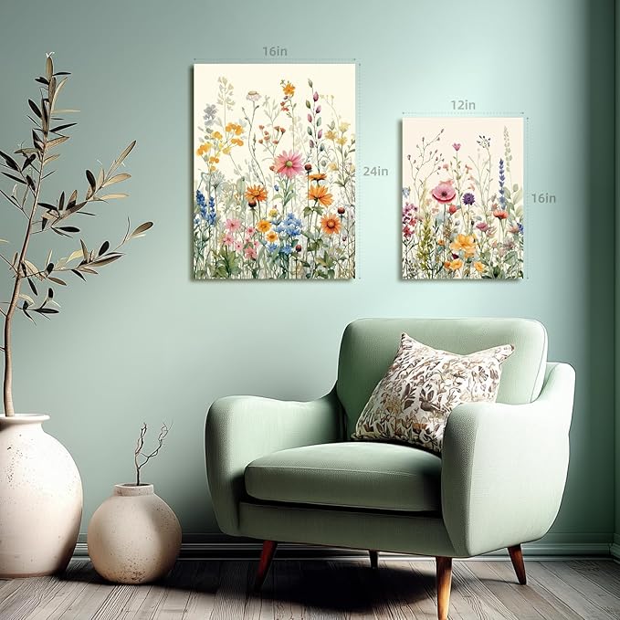 LLEEMPI Framed Watercolor Floral Wall Art Set of 3, Colorful Wildflower Wall