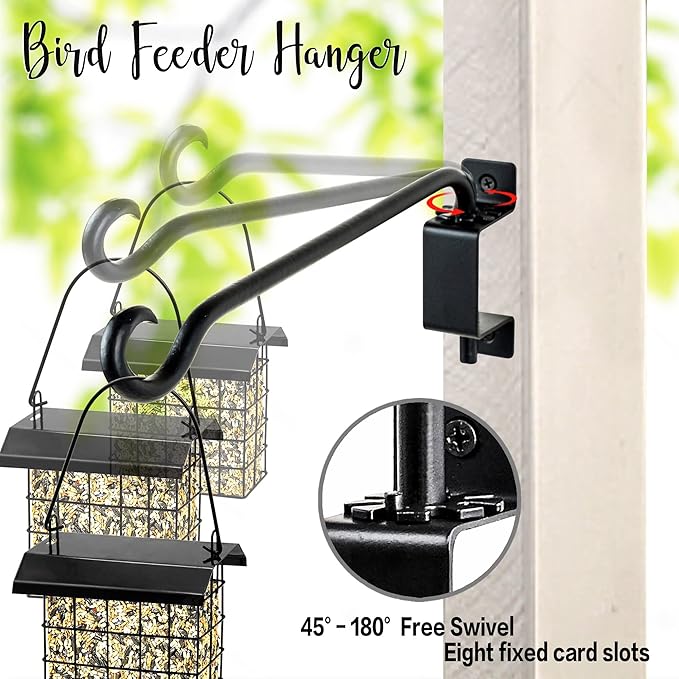 Qiang Ni Plant Hanger Outdoor: 12 Inch Bird Feeder Bracket for Garden Patio Decor - 2 PCS Swivel Adjustable Wall Mount Plant Hook for Hanging Flower Baskets