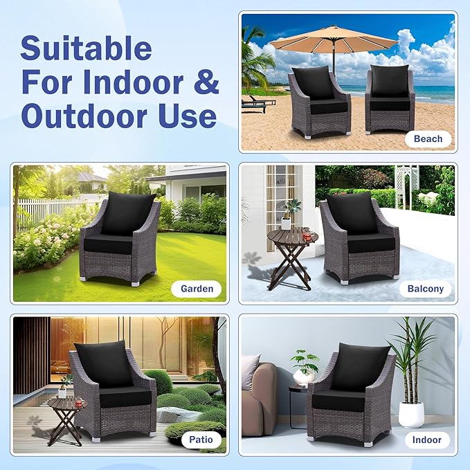 IASEAHK Outdoor Seat Cushion Set, Waterproof & Fade Resistant Patio Chair Cushions, Outdoors Cushion for Patio Furniture, 24 x 24 x 5.75 Inch, Outdoor Couch Cushions with Handle and Ties, Black