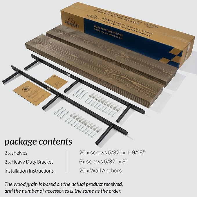 48 Inch Floating Shelves, 8-Inch Deep High-End Solid Wood Floating Shelves