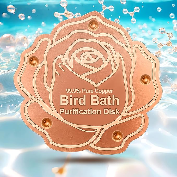 Bird Bath Purification Disk Pure Copper Outside Winter Solar Power Birdbath Wild Hummingbird Hanging Bowl Metal Warmer Deck Railing Humming Feeder Outside Water Pole Fountain Station Gift Rose