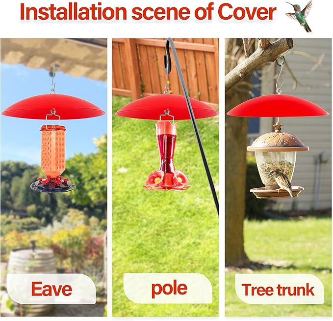 13" Hummingbird Feeder Dome Guard,Bird's Feeder Rain Cover,Squirrel Proof for Bird Feeders Pole, Smart Bird Feeders Umbrella(Bright Red), 2Pack
