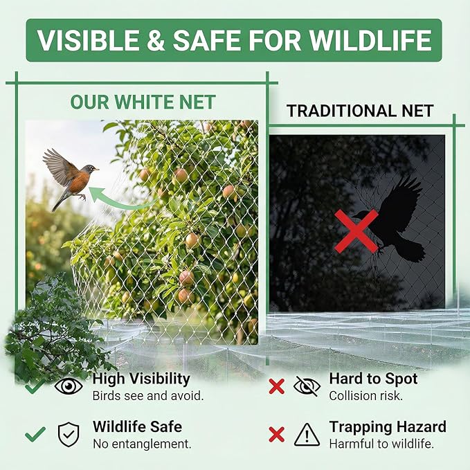 GWHOLE 9.8 x26 Ft Garden Netting with 1'' Square Mesh with Cable Tie for Fruit, Vegetable, Plant Trees Protection, White