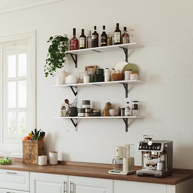WOPITUES Floating Shelves for Wall 40″W x 8″D, Long Wall Mounted Shelves Set of