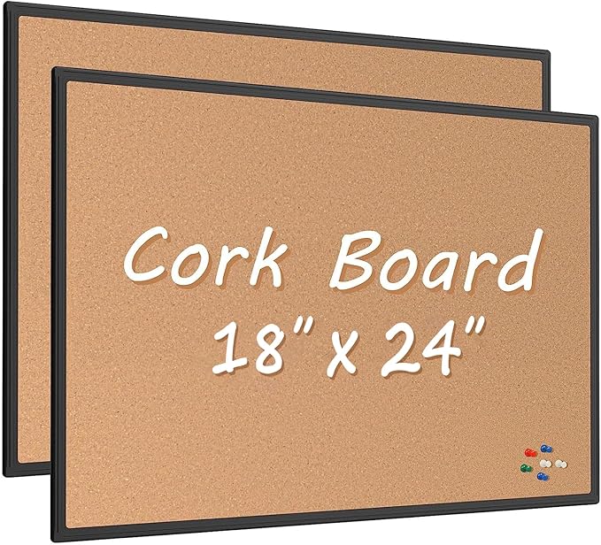 2-Pack Cork Board Bulletin Board 24 x 18, Office Board