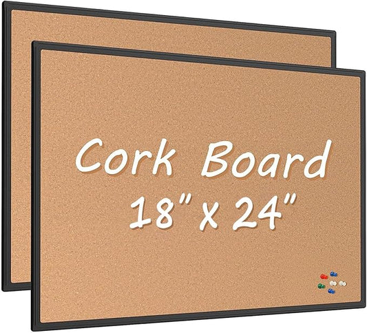 2-Pack Cork Board Bulletin Board 24 x 18, Office Board