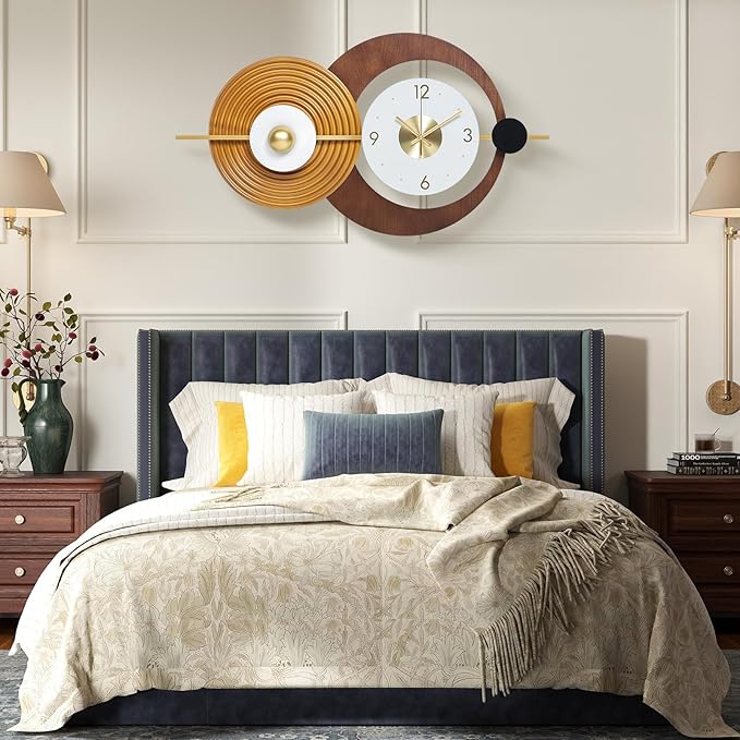 Wall Clock Modern Battery Operated Big Clocks Metal and Wooden Nordic Style