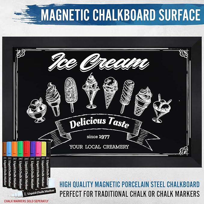 HBCY Creations Rustic Black Magnetic Wall Chalkboard, Extra Large Size 24" x 36"
