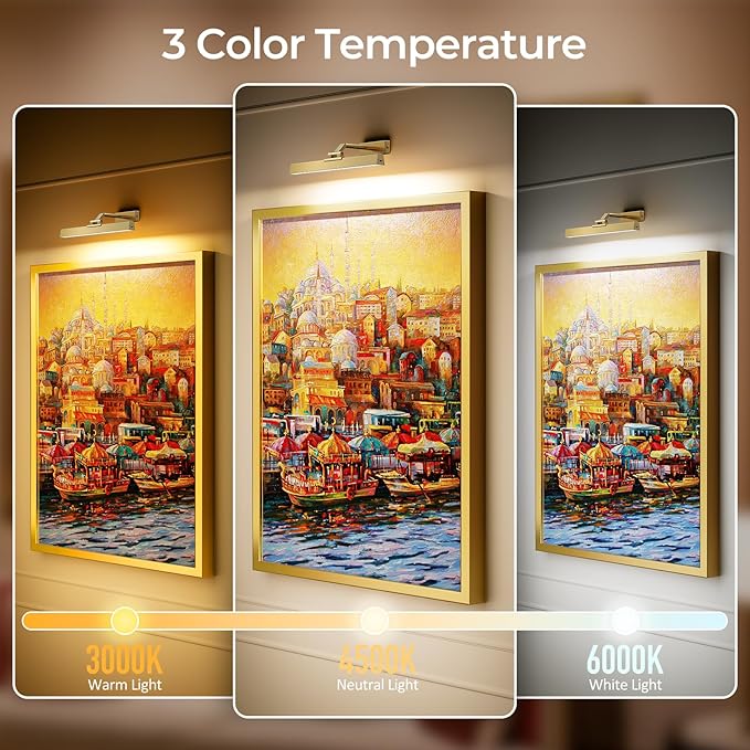 Afyuol Picture Lights for Wall, Brushed Gold Battery Operated Picture Light