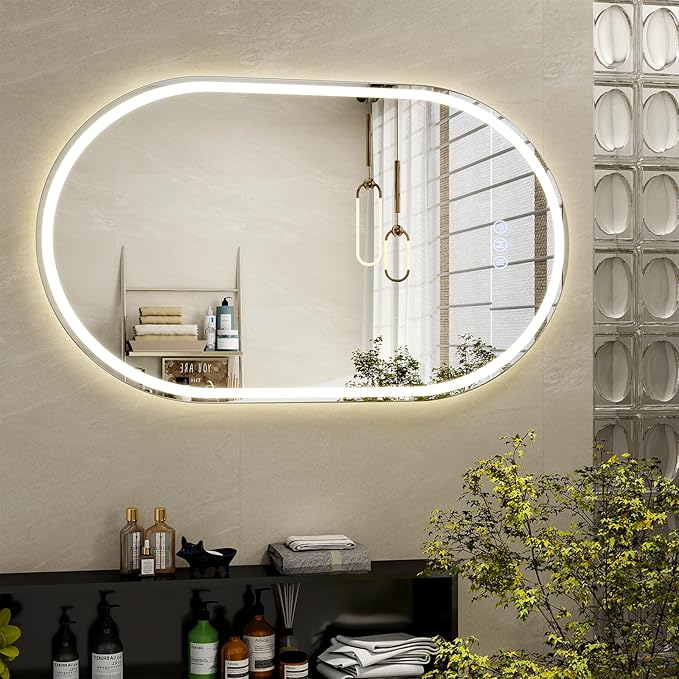 BEAUTYPEAK 40x24 LED Oval Bathroom Mirror
