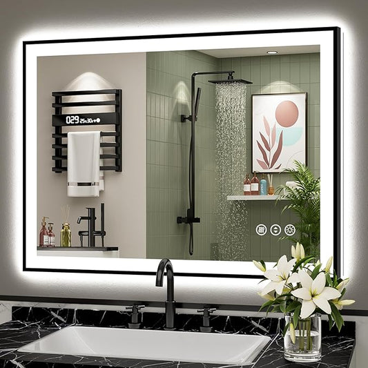 40x30 Black Framed LED Bathroom Mirror