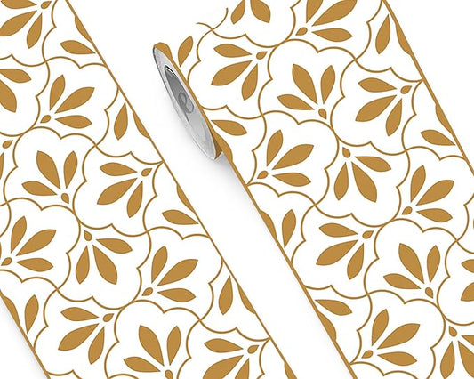 FLFK Wallpaper Border Gold and White Patterns Peel and Stick Wall Border Self