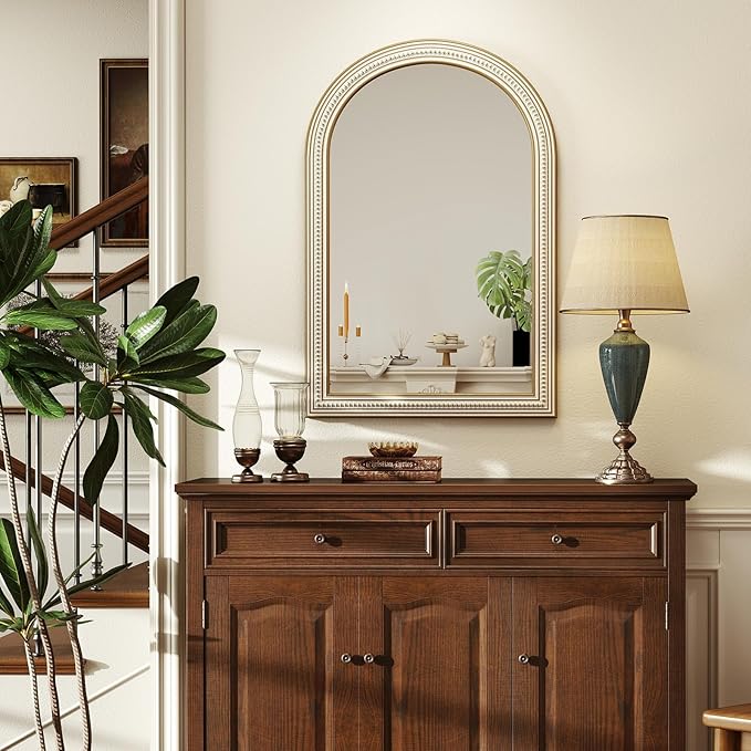 Reflinto 36x24 Inch Rustic Farmhouse Arched Wall Mirror, Distressed Wooden
