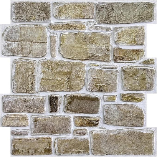 Commomy 10 Pcs 3D Stone Wall Panels Peel and Stick