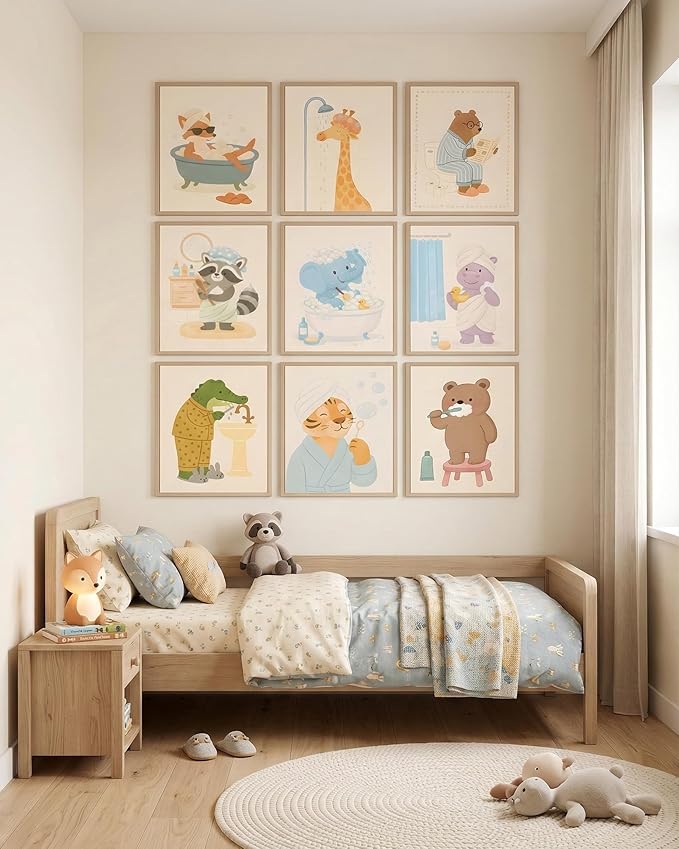 tgguytiy Kids Bathroom Wall Art Set of 9 Cute Animal Bathroom Decor