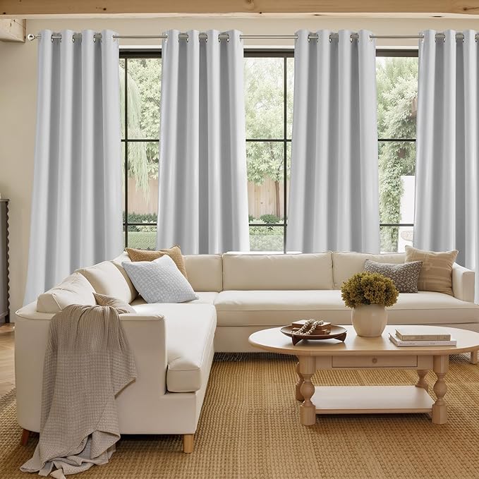 NICETOWN Greyish White Faux Linen Room Darkening Rod Pocket Curtains 63 inch