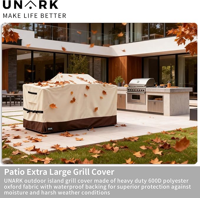 110 Inch Extra Large Grill Cover Kitchen Island Cover Large Island Grill Cover for Outdoor Grill Outdoor Kitchen Cover Heavy Duty Waterproof 110" L x 44" W x 48" H, Beige and Brown
