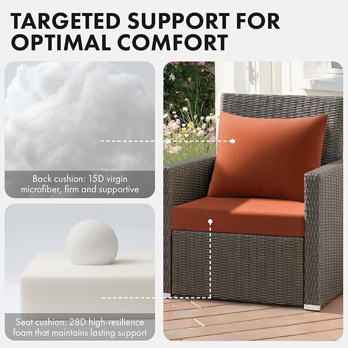 MIULEE Burnt Orange Outdoor Chair Cushion 24x24 Inch for Patio Furniture Linen Textured Waterproof & 3 Year Color Fastness Seat and Back Couch Cushion with Ties No Slip Design
