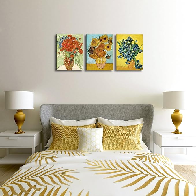 Wieco Art 3 Panels Canvas Prints of Vincent Van Gogh Paintings Reproduction Red
