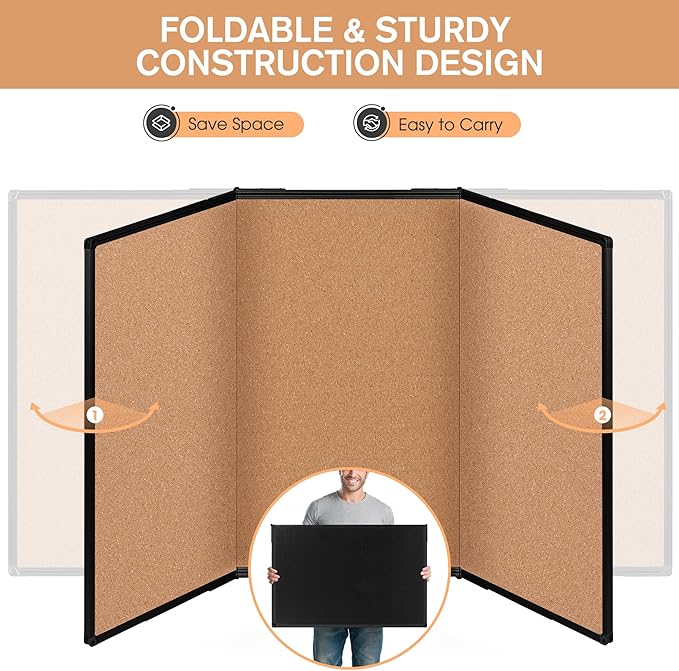 Extra Large Cork Bulletin Board 96" X 48", Foldable Notice Pin Board