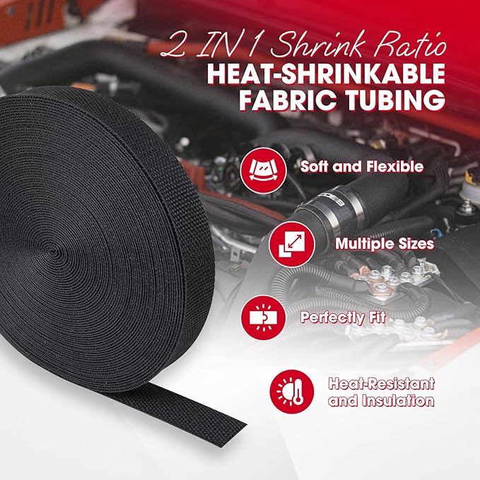 2 in 1 Heat Shrink Braided Sleeving Fabric Tubing-Ideal fit Irregular Shape Hose/Cable/Wire (1-3/8"(34mm), 32FT)