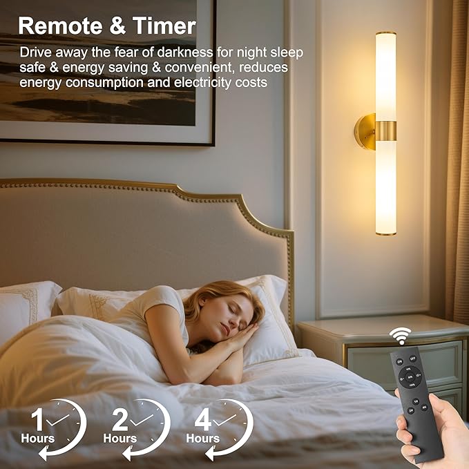 Morauroral Gold Battery Operated Wall Sconces Set of 2, Rechargeable Wall Lights