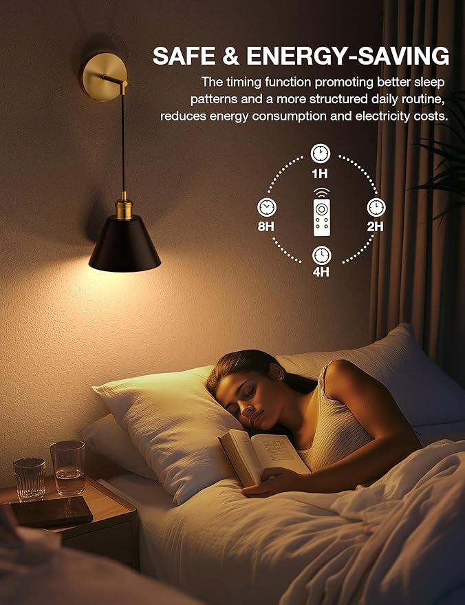 NIORSUN Gold & Black Battery Operated Wall Sconce Set of 2, 5200mAh Dimmable