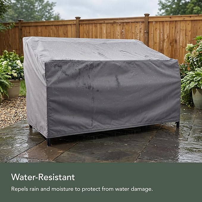 Covermates Elite Outdoor Patio Sofa Cover – Water-Resistant 300D Polyester, Double-Stitched Seams, Elastic Hem, Auto-Locking Drawcord & Mesh Vent for Moderate Weather, 48W x 26D x 34H, Charcoal