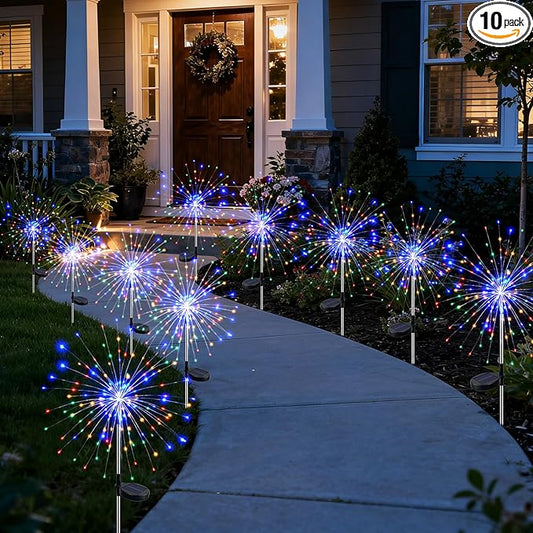 btfarm 10 Pack Solar Garden Lights Outdoor, 8 Modes Firework Lights Solar Powered, Waterproof Twinkle Fairy Light Outside for Yard Patio Pathway Pool Christmas Party Decorative, Multicolor