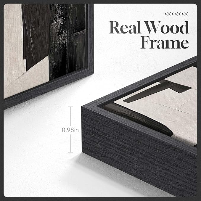 Large Framed Black and Beige Abstract Wall Art, Modern Art Prints Pictures
