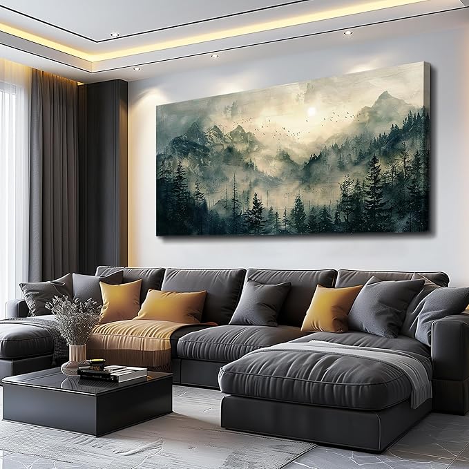 FUHAIHUA Canvas Wall Art For Living Room Framed Wall Decor For Bedroom Modern Office Wall Decoration Forest Fog Landscape Paintings Farmhouse Pictures Artwork Room Aesthetic Home Decor 20x40 In
