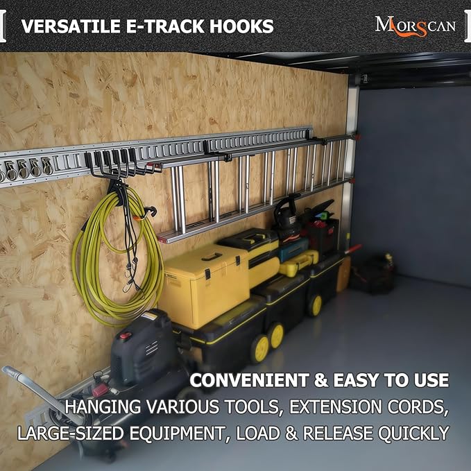 10-Pack 6" E-Track Extended Flat J Hooks, Heavy Duty E Track Ladder Hooks, Black Steel E System Tie Down Accessories for Box Truck, Enclosed Trailer, Garage, Vans, Warehouse, Workshop
