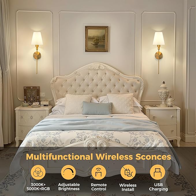 DORESshop Battery Operated Wall Sconce Set of 2, Wireless Wall Light Easy to