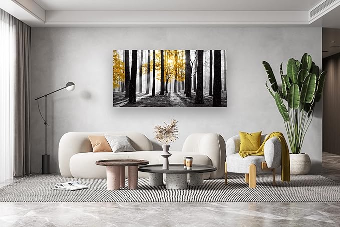 Cao Gen Decor Art S06362 Wall Art Canvas Painting Yellow Tree in Black and