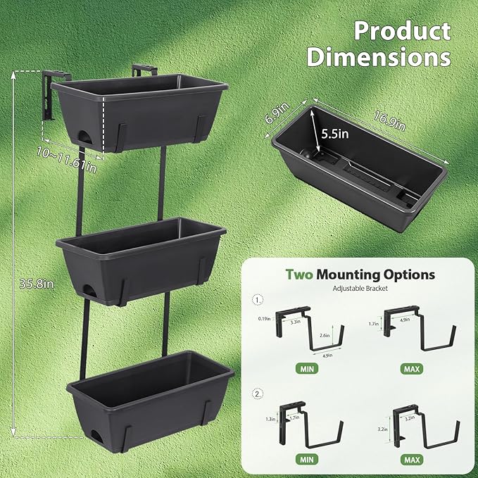 OYEAL Railing Planter Box Outdoor Deck Railing Planter Boxes Window Boxes