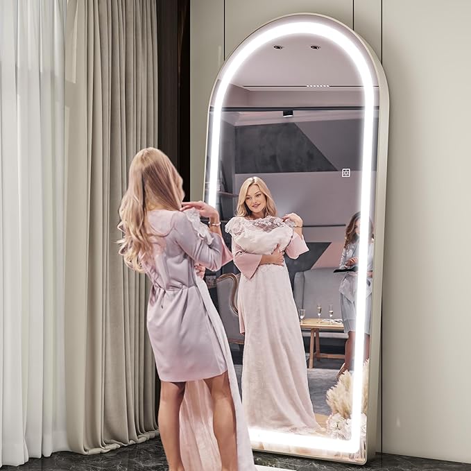 FENNIO Full Length Mirror with Lights, Free Standing Lighted Floor Mirror