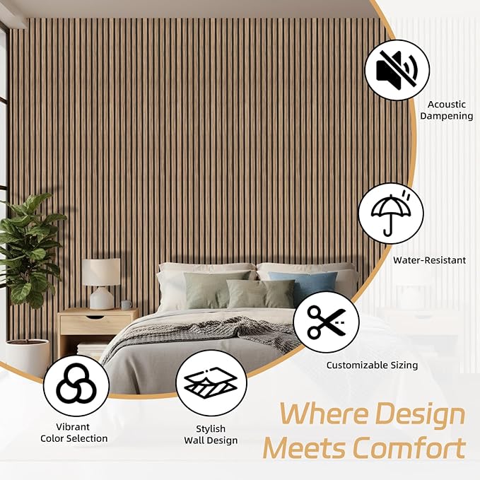 4 Pack Wood Panels for Wall, 106.3" × 11" Wood Slat Acoustic Panels for Wall