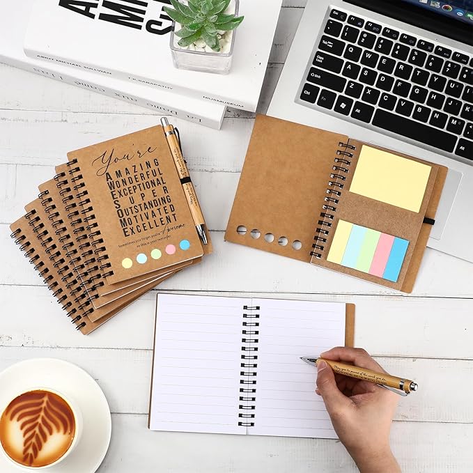 Jetec Inspirational Notebooks Bulk Spiral Notebook with Sticky Notepad Motivational Pens Valentines Day Gifts for for Employee Coworker Nurse Staff Teacher Nurse Volunteer(25 Sets,Amazing)