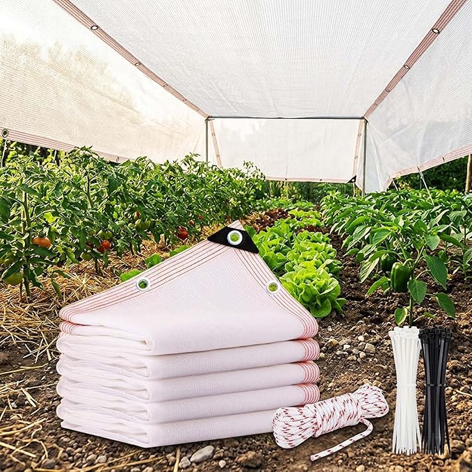 White Shade Cloth 50% Sun Shade Net, UV Resistant Outdoor Garden Shade Mesh Tarp with Grommets, Heavy Duty Breathable Fabric Cover for Greenhouse Plant Patio Fence Privacy(25x49ft)