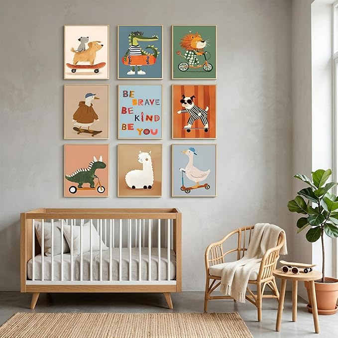 tgguytiy Kids Room Wall Art Set of 9 Cute Cartoon Animal Canvas Prints Nursery