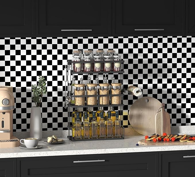 Modern Peel and Stick Wallpaper Black and White Mosaic Checkered Contact Paper