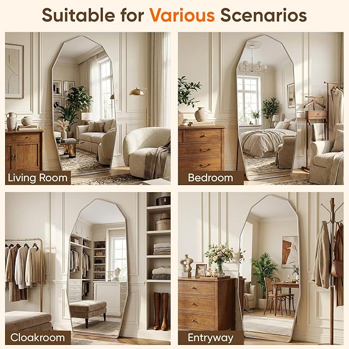 Antok Full Length Mirror, Free Standing Wall Mounted or Leaning Full Body Mirror