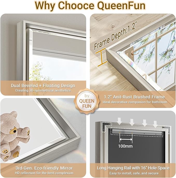 16''x 60'' Tall Brushed Nickel Mirror, Beveled Bathroom Mirror