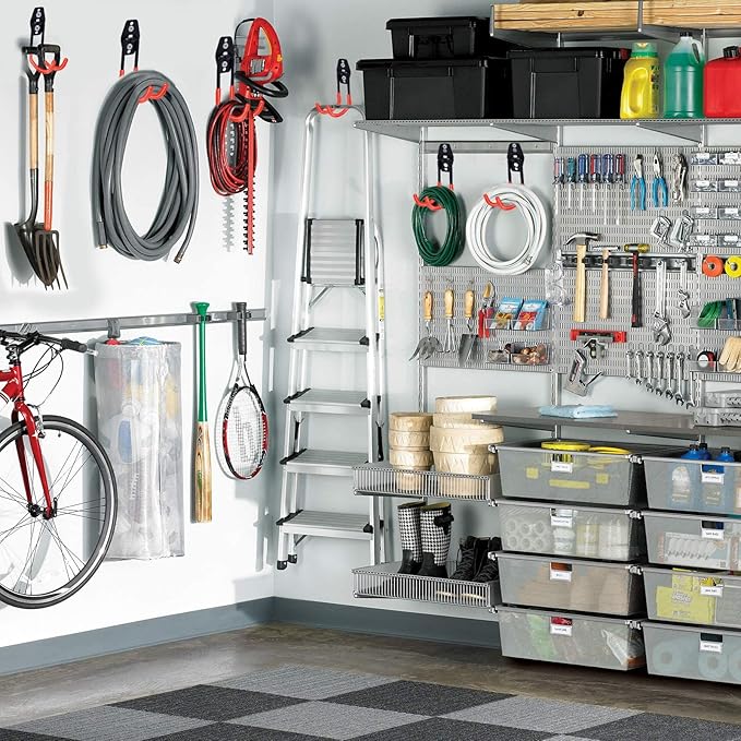16 Pack Garage Hooks Heavy Duty, Industrial Wall Mount Garage Storage Hooks for Hanging Bike, Ladder and Garden Tools, Organization System with Mop Broom Holders, 100 LBS Capacity, Orange