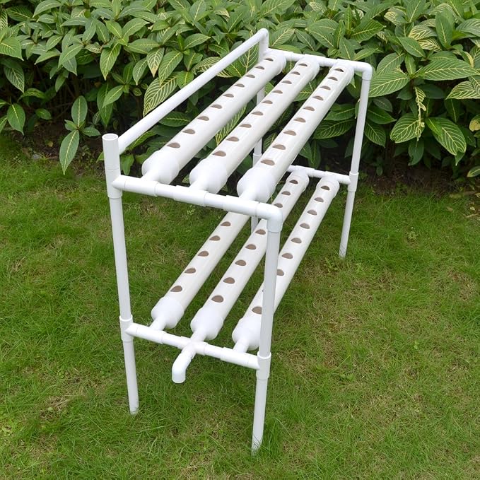 Hydroponics Growing System Kit,54 Plant Sites 2 Layers Food-Grade PVC-U Pipes Hydroponic Grow Kit Gardening System with Water Pump, Timer,Net Pots and Sponge for Vegetables,Fruits,Herb