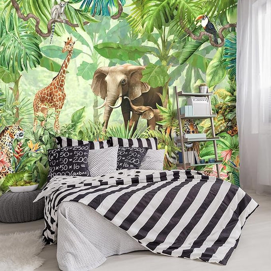 -Green Rainforest Plants Animals Tiger Cloth Wallpaper Jungle Plants Banana