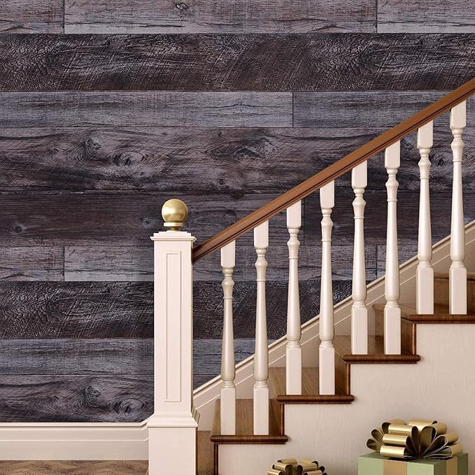 WENMER 17.71" x 118.1" Grey Wood Peel and Stick Shiplap Self-Adhesive Wallpaper
